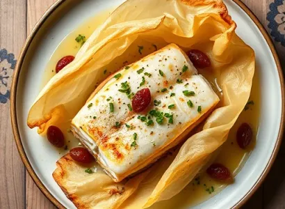 Papillote de poisson au vin blanc et raisins