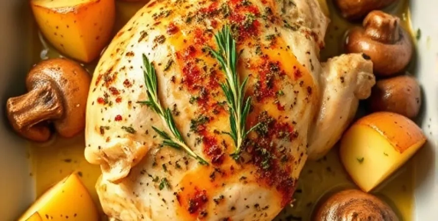 Poulet grec aux pommes de terre et champignons