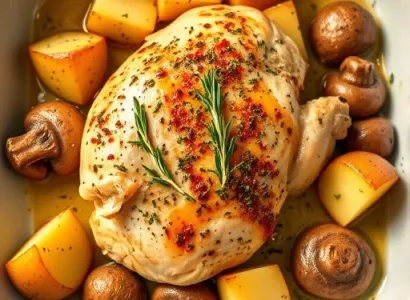 Poulet grec aux pommes de terre et champignons