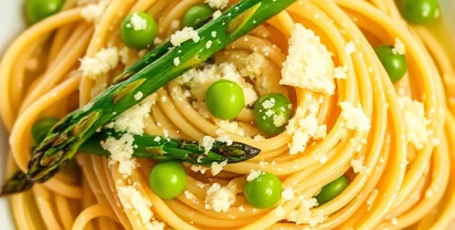Pâtes aux asperges et pois sucrés