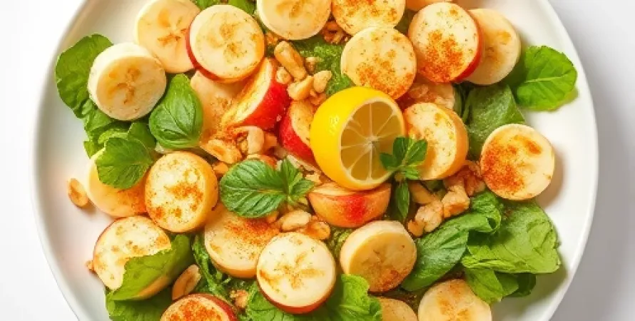 Salade de banane, pomme et noix de peanut