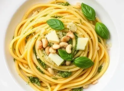 Fettuccine au citron, pesto et fromage