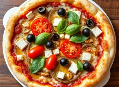 Pizza au fromage de chèvre, tomates et basilic