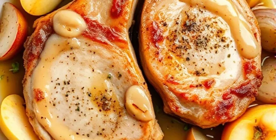 Côtes de porc aux pommes et oignons