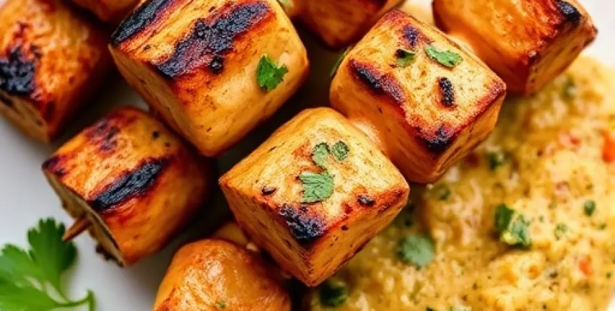 Brochettes de poulet au pesto de poivron rouge