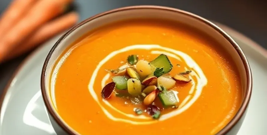 Soupe de carottes avec relish de concombre et pistache