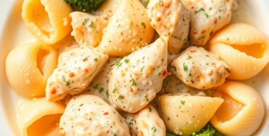 Coquilles de pâtes au poulet et brocolis
