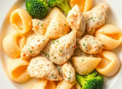 Coquilles de pâtes au poulet et brocolis
