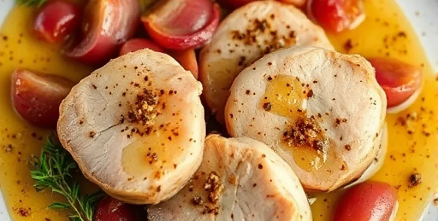 Médaillons de porc aux oignons rouges