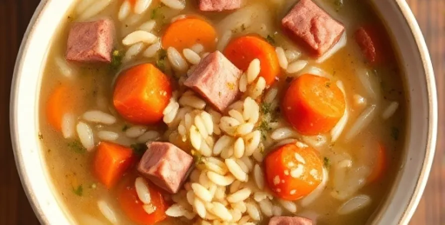 Soupe de riz sauvage au jambon