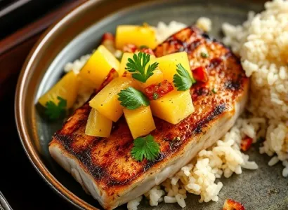 Thon jaune roti au four avec salsa ananas