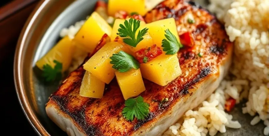Thon jaune roti au four avec salsa ananas