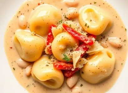 Tortellini au fromage avec sauce de haricots cannellini