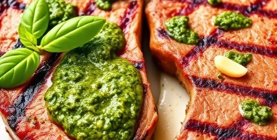 Steaks au pesto de basilic