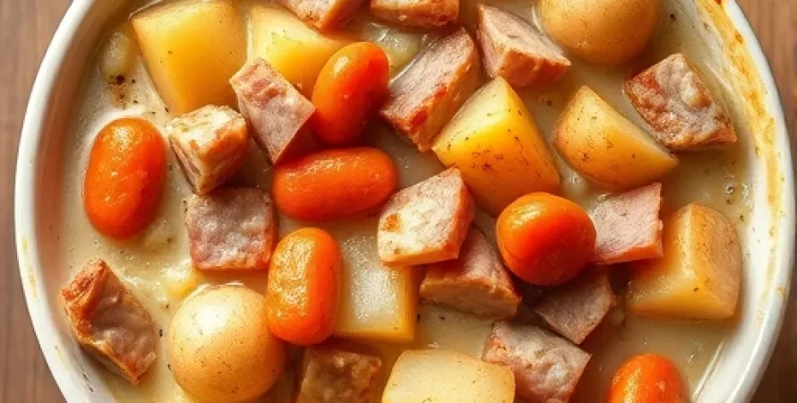 Pommes de terre et jambon en casserole