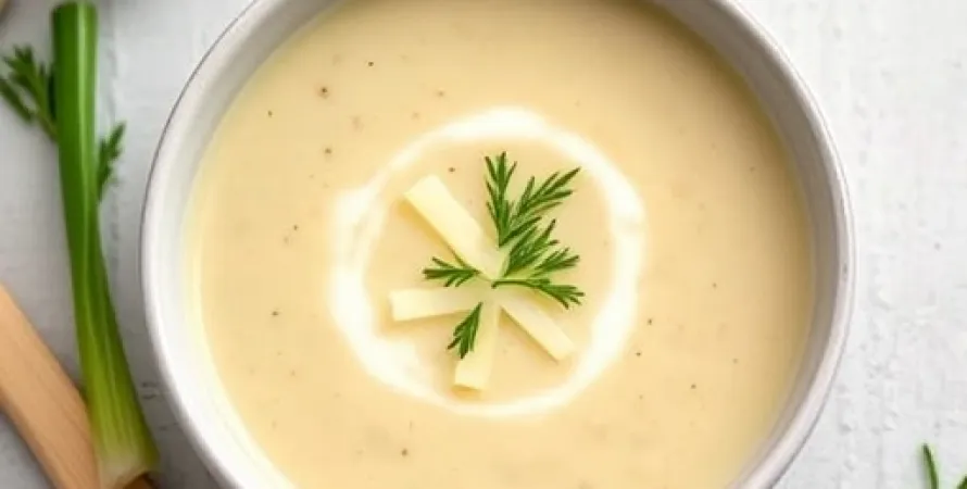 Potage de poireaux au garlic rôti et parmesan