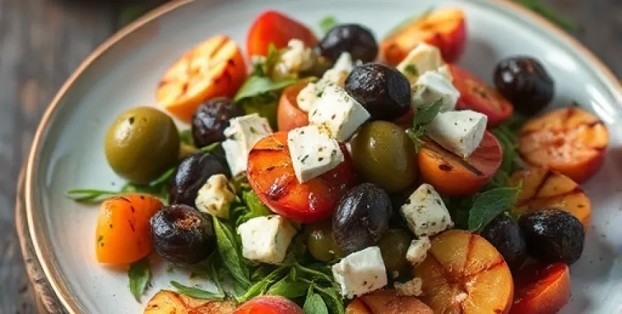 Salade de pêche et poivron grillé