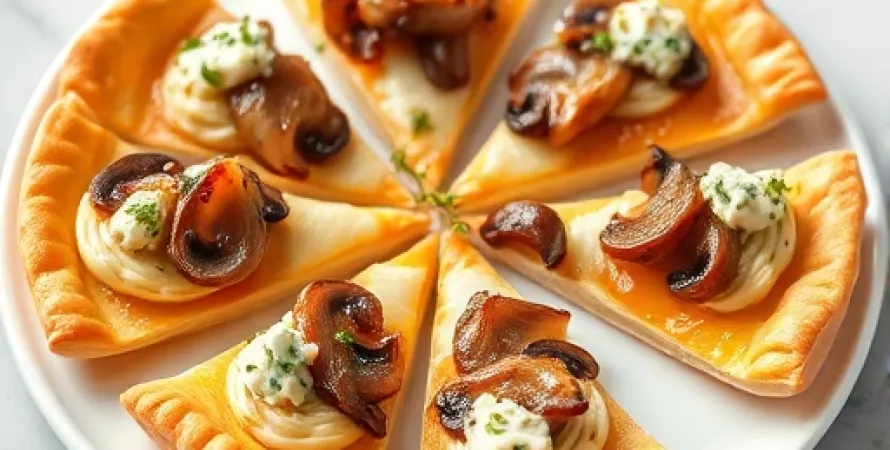 Tartes aux oignons caramélisés, mushrooms et bleu