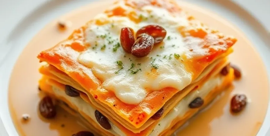 Lasagne de courge Butternut, raisins et pignons