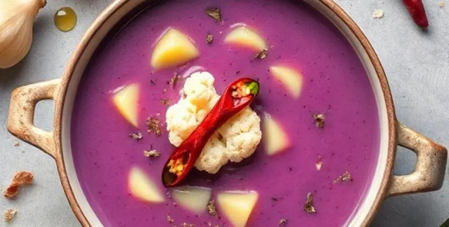 Soupe de Cauliflower et Pommes de Terre Violette