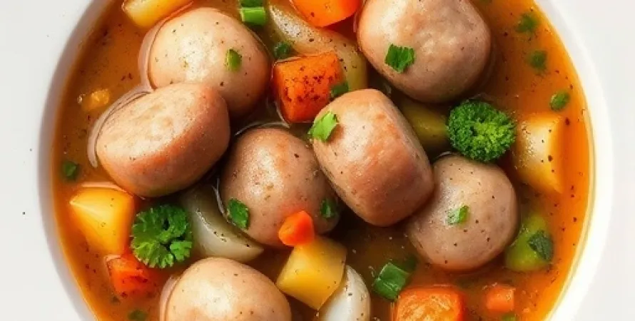 Potage de saucisses et légumes avec quenelles