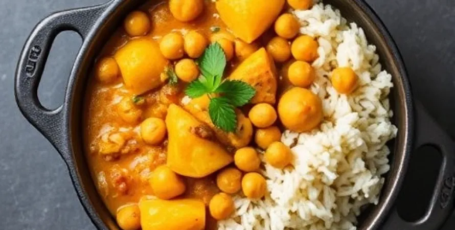 Curry de Pommes de Terre et Pois Chiches au Riz