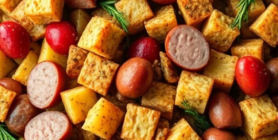 Farce aux cranberries, saucisses et marrons