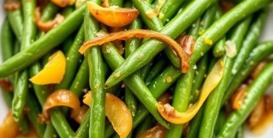 Haricots verts aux échalotes caramelisées