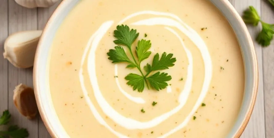 Soupe crémeuse à l'ail et corriandre