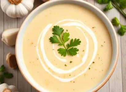 Soupe crémeuse à l'ail et corriandre