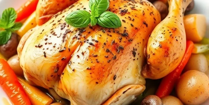Poulet cuit au four avec légumes