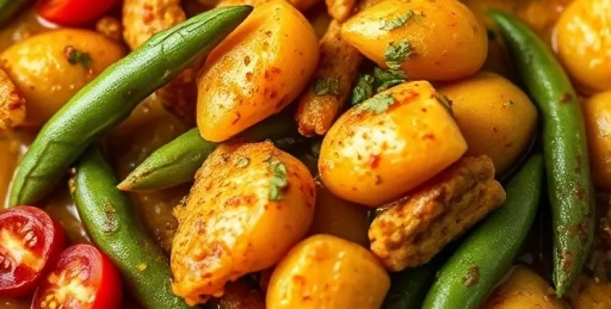 Haricots verts et pommes de terre au curry