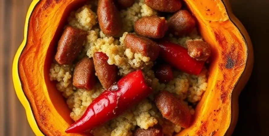 Courge aux épices remplie de bulghur