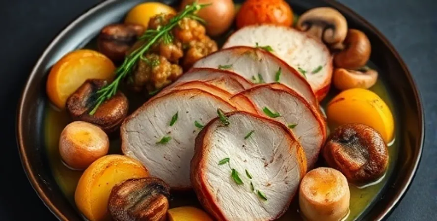 Filet de porc aux champignons et aux pommes