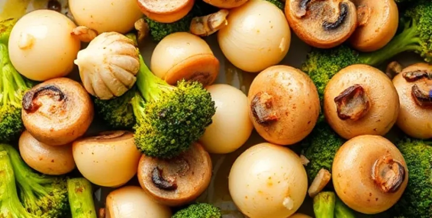 Brocolis au four avec échalotes et champignons
