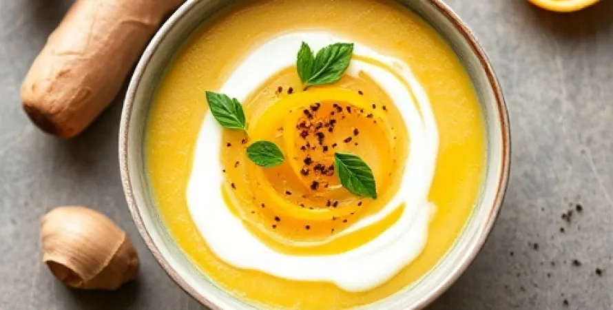 Potage froid d'été au gingembre et à la courge