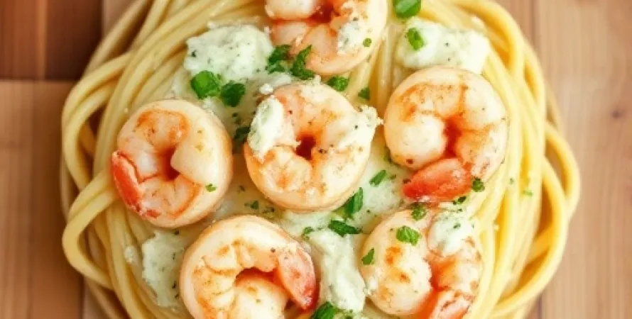 Pâtes crémeuses aux crevettes et fromage grec