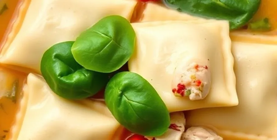 Potage de raviolis au poulet