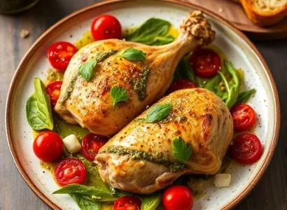 Poulet au pesto, fromage et poivrons rouges
