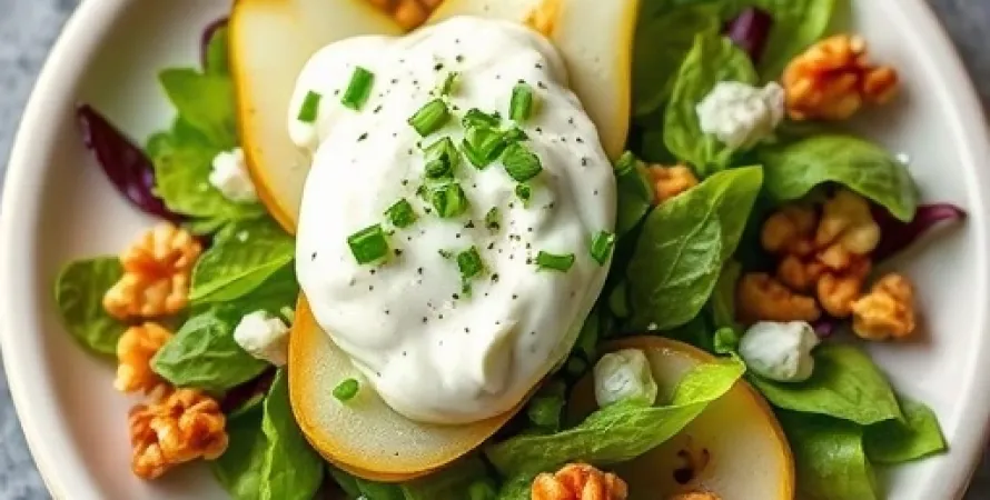Salade d'endive et de poire avec sauce crémeuse au gorgonzola