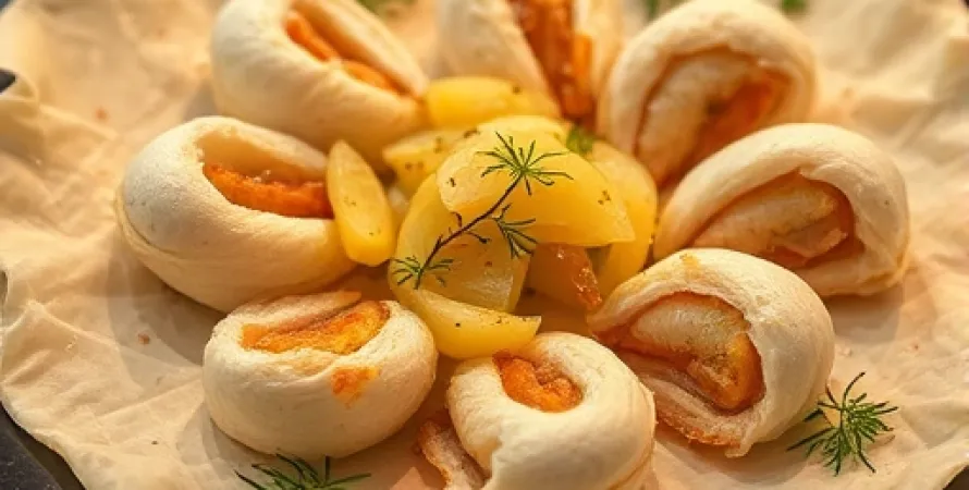 Rouleaux de poulet, oignon et pomme