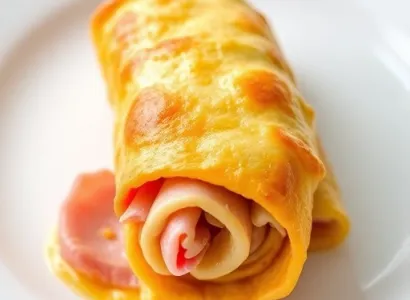 Omelette roulée au jambon et fromage