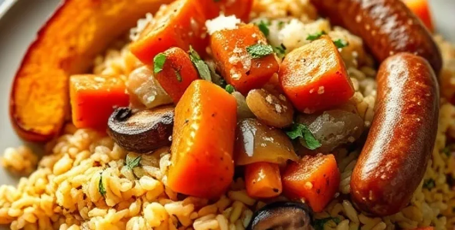 Courge au riz et saucisses
