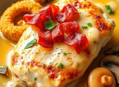 Poulet crémeux sur anneaux de farine de maïs