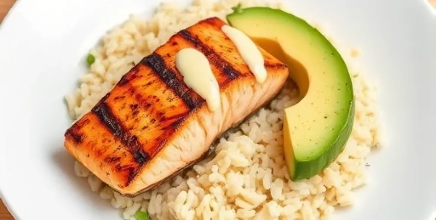 Saumon avec avocat et riz sauvage
