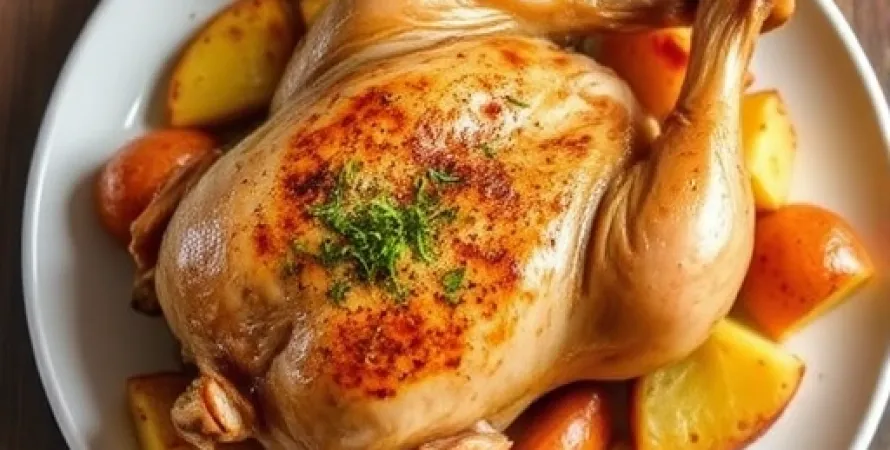 Poulet au estragon cuit avec des pommes de terre