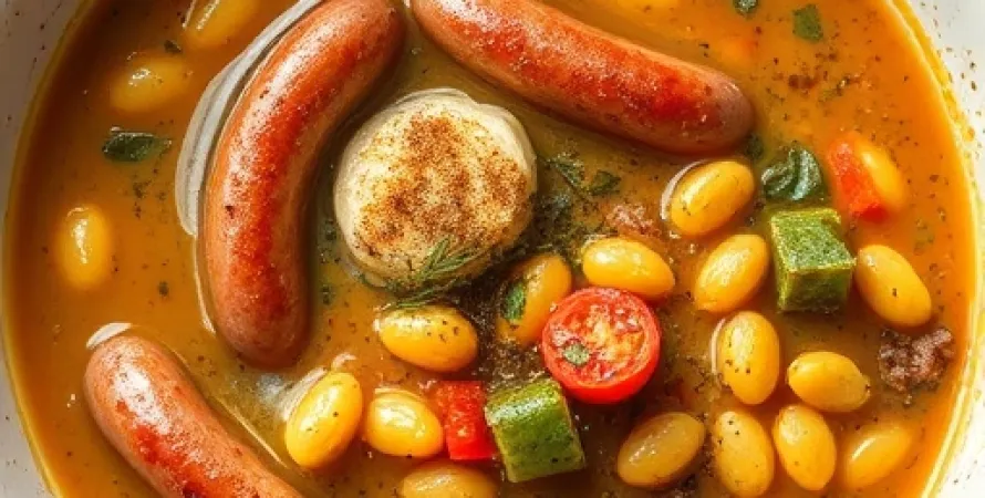 Potage épice aux saucisses et haricots