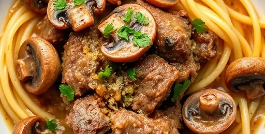 Boeuf aux champignons et pâtes