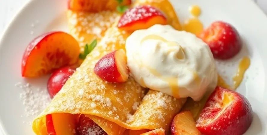 Crêpes aux pêches fraîches