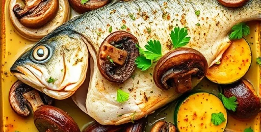 Recette Poisson au four aux champignons et courgettes